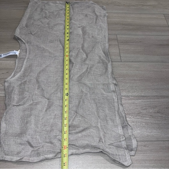 EILEEN FISHER XS Organic Linen Round Neck Short Sleeve Cropped Boxy Poncho Beige - Picture 6 of 10